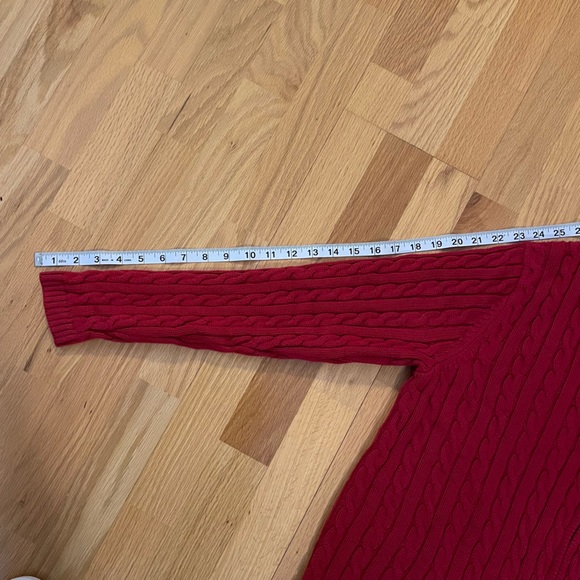 LL Bean Sweater Red Cable Knit Cotton Jacket Full Zip Cardigan Large - Picture 10 of 10